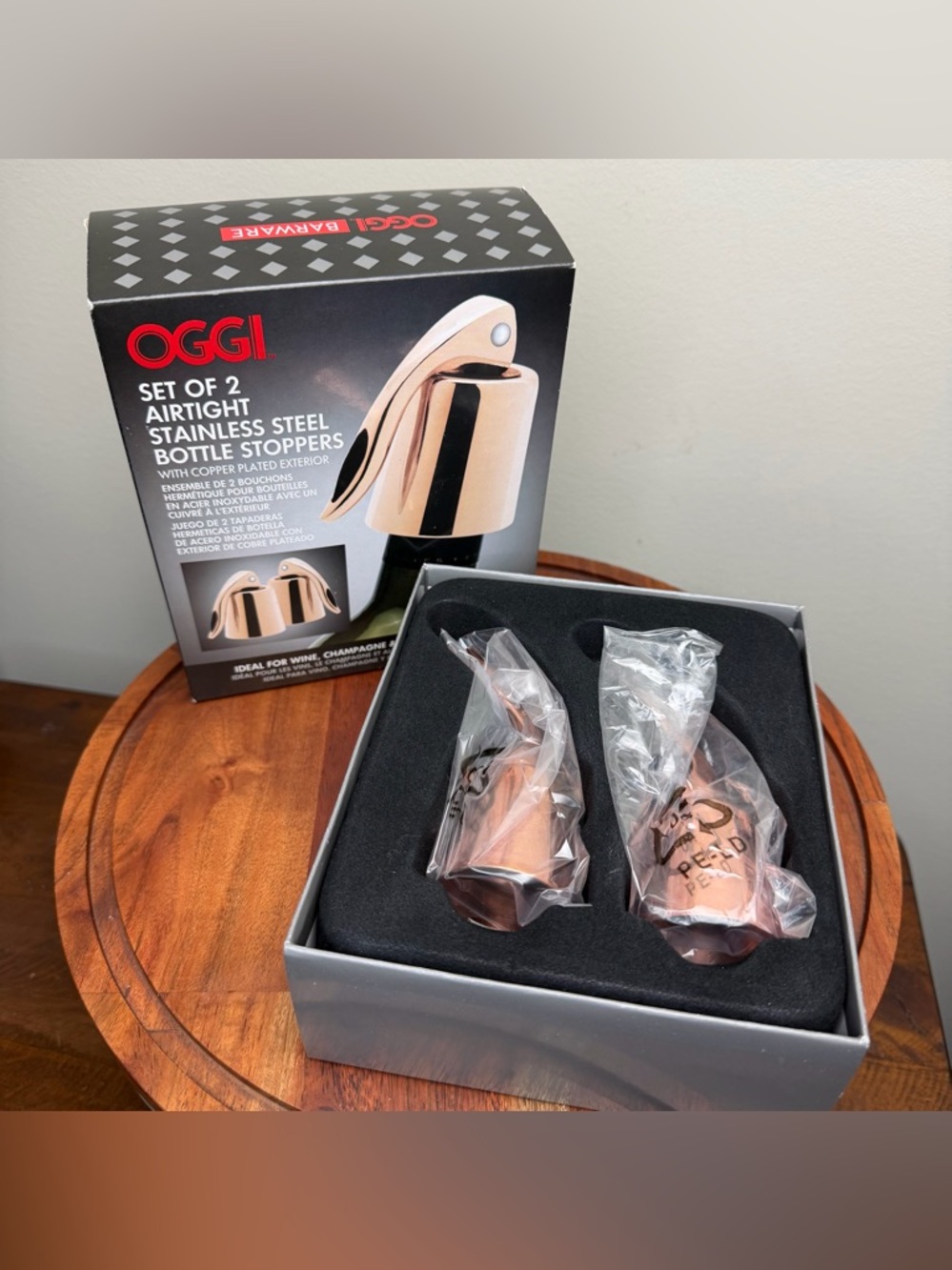 OGGI Copper-Plated Wine Bottle Stoppers